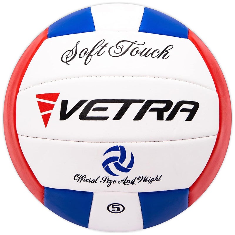 VETRA Soft Touch Volleyball - Official Size 5, Blue/Red/White, 1-Pack - Soft-Touch Comfort & Plush Ball - Durable PVC Cover, Training Equipment - Sport Gift for Indoor, Sand & Pool Ball - Image 1